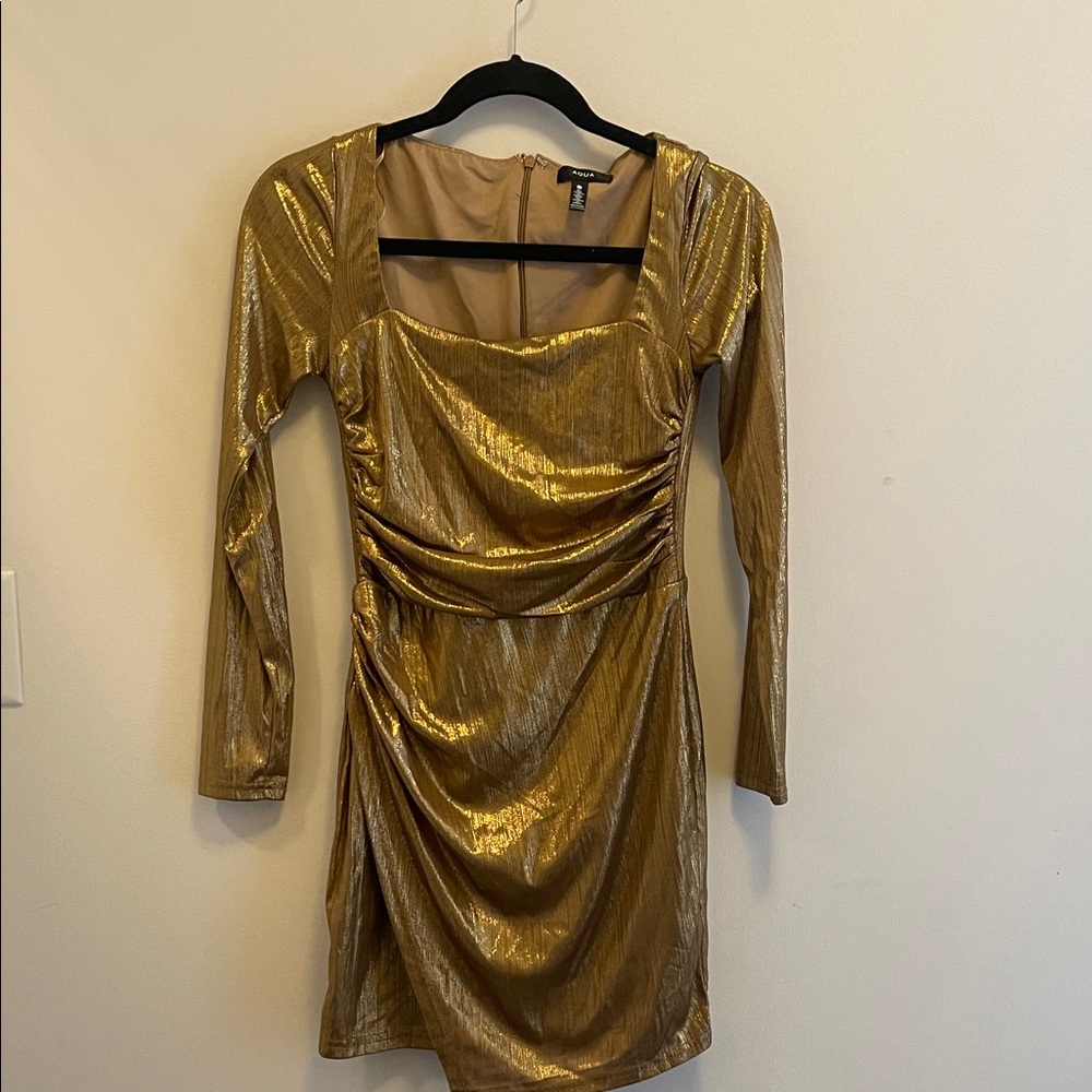 Aqua Gold Long Sleeve Dress - Day or evening wear. Get on your shine!